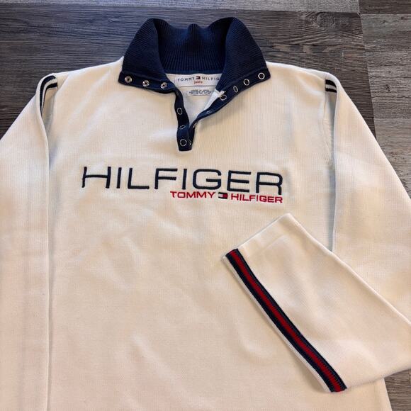 Y2k 20102 Tommy Hilfiger White Womens S Knit Preppy Cozy‎ Collared Sweater - Picture 1 of 8